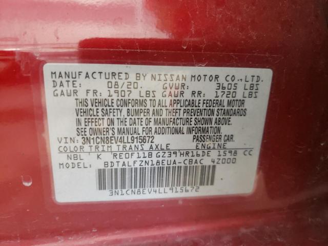 Photo 10 from auction – 2020 NISSAN VERSA SV with VIN 3N1CN8EV4LL915672