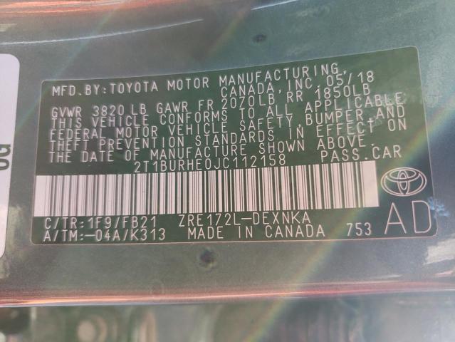 Photo 10 from auction – 2018 TOYOTA COROLLA L with VIN 2T1BURHE0JC112158
