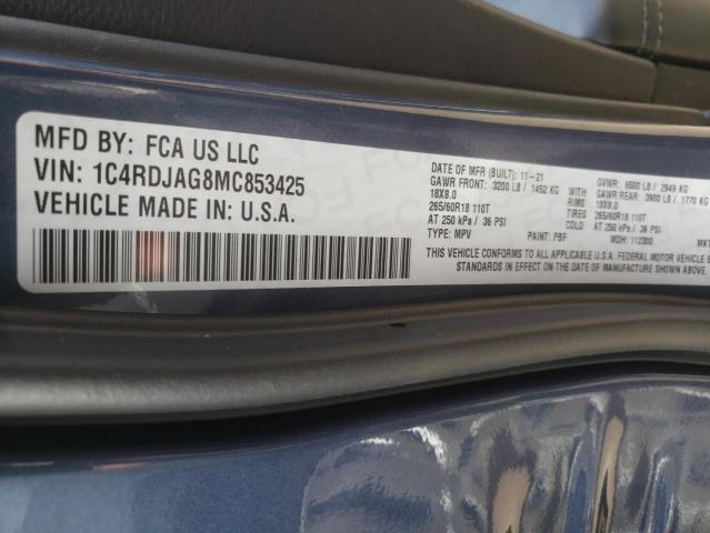 Photo 10 from auction – 2021 DODGE DURANGO SX with VIN 1C4RDJAG8MC853425