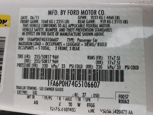 Photo 10 from auction – 2016 FORD FUSION SE with VIN 1FA6P0H74G5106607