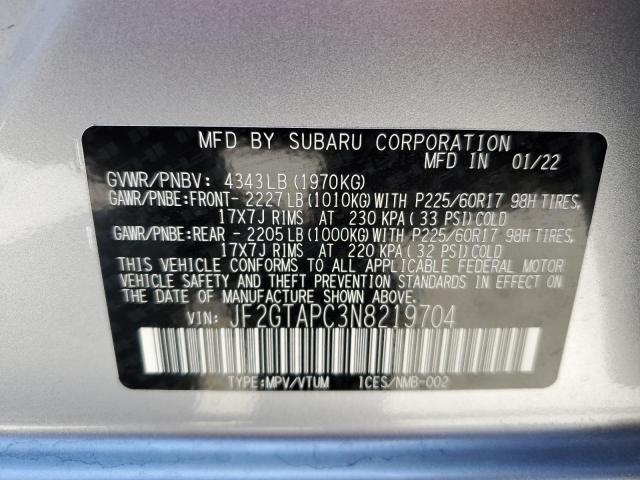 Photo 10 from auction – 2022 SUBARU CROSSTREK with VIN JF2GTAPC3N8219704