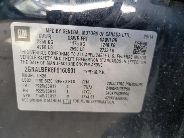Photo 10 from auction – 2015 CHEVROLET EQUINOX LT with VIN 2GNALBEK8F6160801