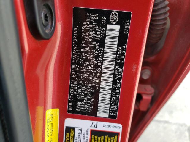 Photo 10 from auction – 2012 TOYOTA CAMRY BASE with VIN 4T1BF1FK8CU508523