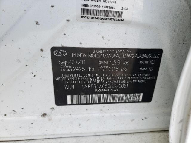 Photo 10 from auction – 2012 HYUNDAI SONATA GLS with VIN 5NPEB4AC5CH370061