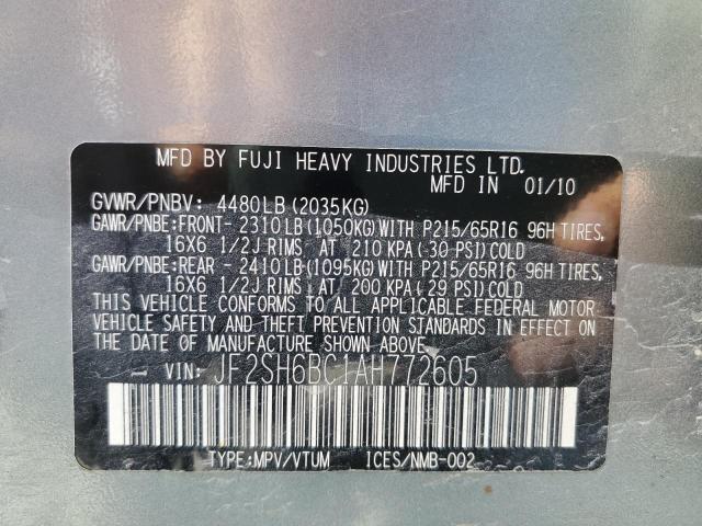 Photo 10 from auction – 2010 SUBARU FORESTER X with VIN JF2SH6BC1AH772605