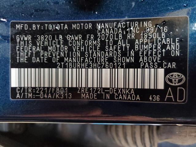 Photo 10 from auction – 2017 TOYOTA COROLLA L with VIN 2T1BURHE3HC760121