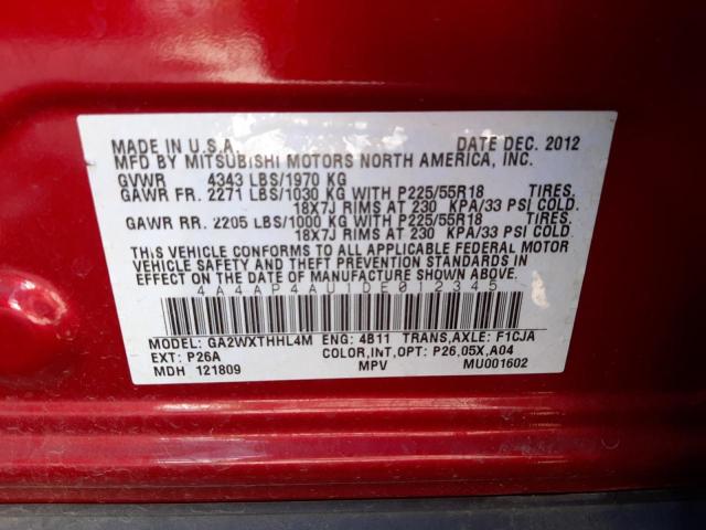 Photo 10 from auction – 2013 MITSUBISHI OUTLANDER with VIN 4A4AP4AU1DE012345