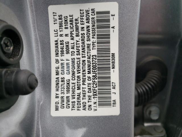 Photo 10 from auction – 2018 HONDA CIVIC LX with VIN 19XFC2F58JE003723