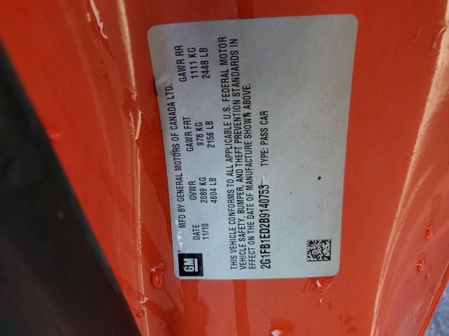 Photo 10 from auction – 2011 CHEVROLET CAMARO LT with VIN 2G1FB1ED2B9140753