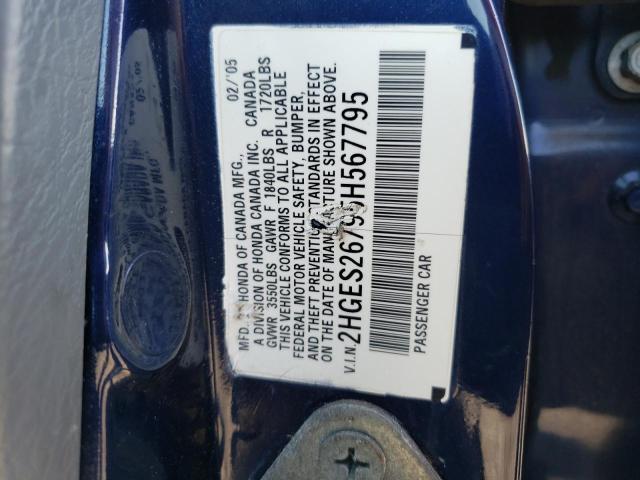 Photo 10 from auction – 2005 HONDA CIVIC EX with VIN 2HGES26795H567795