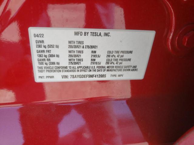 Photo 10 from auction – 2022 TESLA MODEL Y with VIN 7SAYGDEF9NF413985
