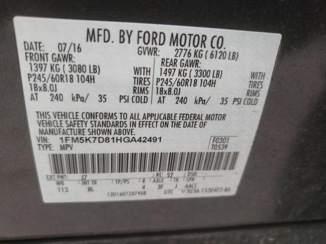 Photo 10 from auction – 2017 FORD EXPLORER X with VIN 1FM5K7D81HGA42491