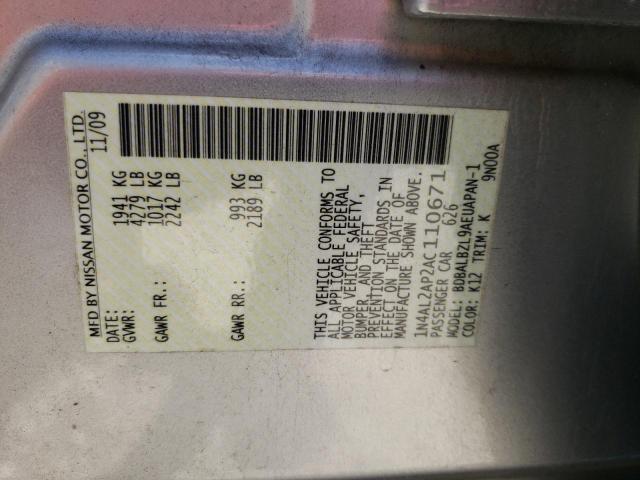 Photo 10 from auction – 2010 NISSAN ALTIMA with VIN 1N4AL2AP2AC110671