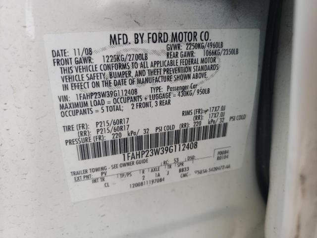 Photo 10 from auction – 2009 FORD TAURUS SE with VIN 1FAHP23W39G112408