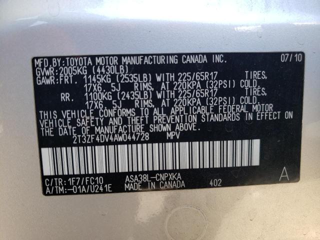 Photo 10 from auction – 2010 TOYOTA RAV4 with VIN 2T3ZF4DV4AW044728