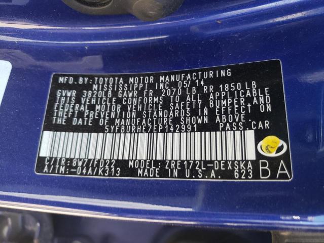 Photo 10 from auction – 2014 TOYOTA COROLLA L with VIN 5YFBURHE7EP142991