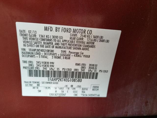 Photo 10 from auction – 2014 FORD TAURUS SHO with VIN 1FAHP2KT4EG108580