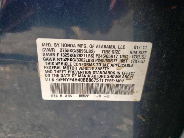 Photo 10 from auction – 2011 HONDA PILOT EX with VIN 5FNYF4H40BB067511
