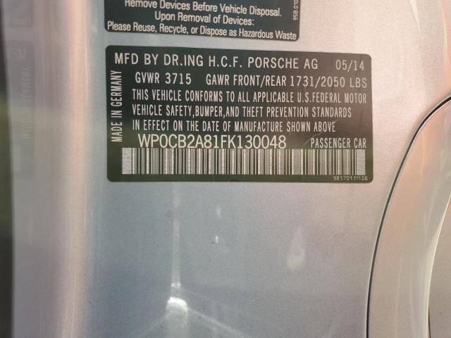 Photo 10 from auction – 2015 PORSCHE BOXSTER S with VIN WP0CB2A81FK130048