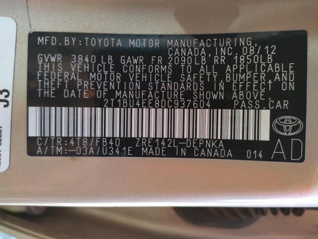 Photo 10 from auction – 2013 TOYOTA COROLLA BA with VIN 2T1BU4EE8DC937604