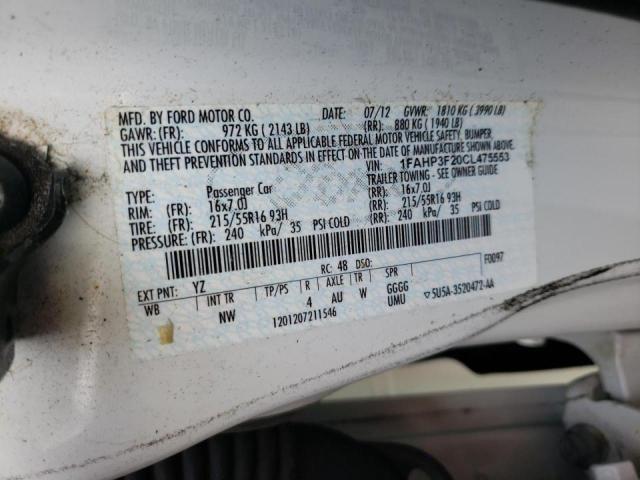 Photo 10 from auction – 2012 FORD FOCUS SE with VIN 1FAHP3F20CL475553