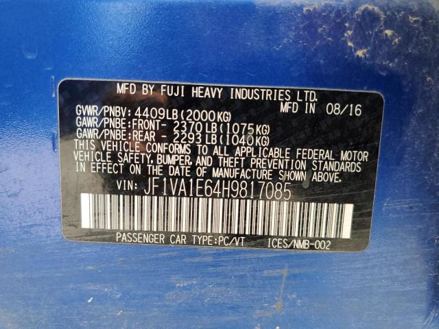 Photo 10 from auction – 2017 SUBARU WRX PREMIU with VIN JF1VA1E64H9817085