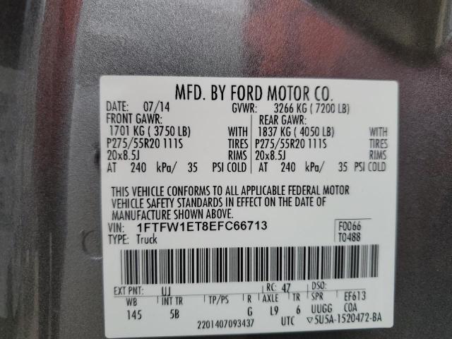 Photo 10 from auction – 2014 FORD F150 SUPER with VIN 1FTFW1ET8EFC66713
