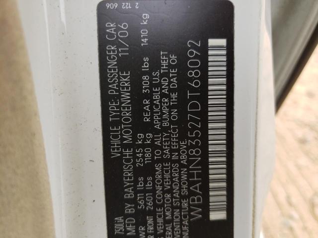 Photo 10 from auction – 2007 BMW 750 with VIN WBAHN83527DT68092