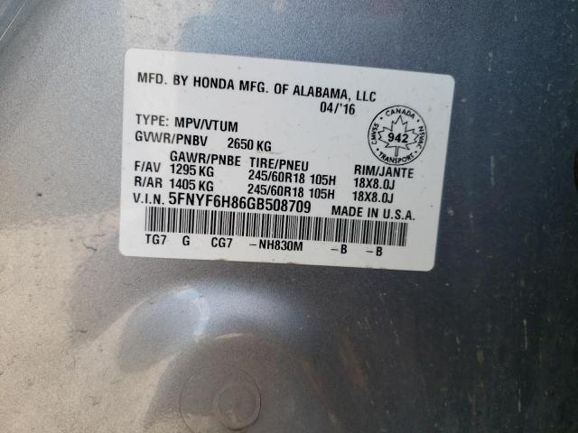 Photo 10 from auction – 2016 HONDA PILOT EXL with VIN 5FNYF6H86GB508709