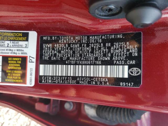 Photo 10 from auction – 2017 TOYOTA CAMRY LE with VIN 4T1BF1FK8HU617166