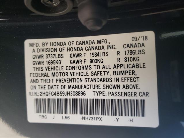 Photo 10 from auction – 2018 HONDA CIVIC LX with VIN 2HGFC4B59JH308896