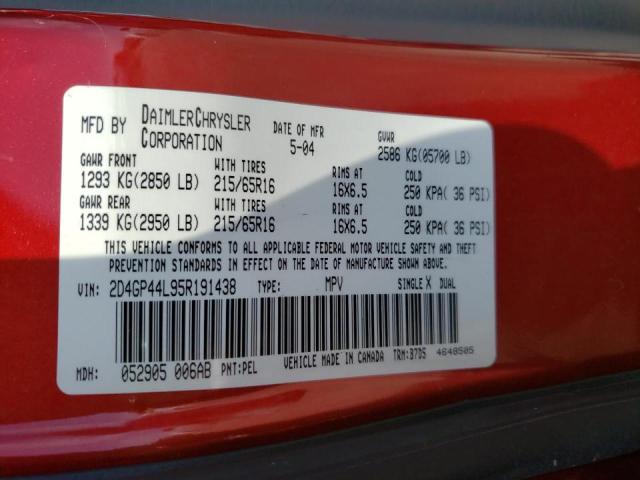 Photo 10 from auction – 2005 DODGE GRAND CARA with VIN 2D4GP44L95R191438