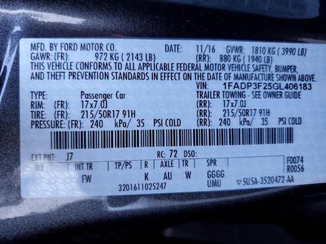 Photo 10 from auction – 2016 FORD FOCUS SE with VIN 1FADP3F25GL406183
