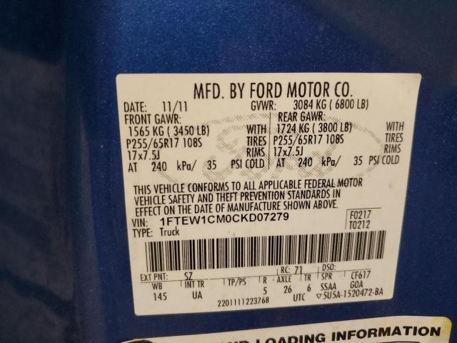 Photo 10 from auction – 2012 FORD F150 SUPER with VIN 1FTEW1CM0CKD07279