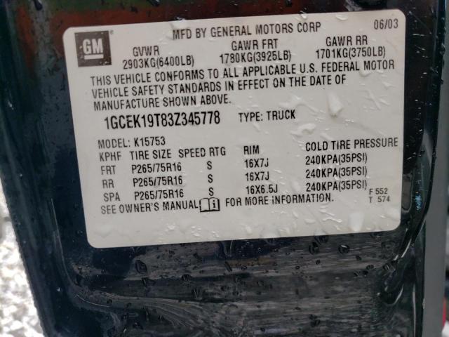 Photo 10 from auction – 2003 CHEVROLET SILVERADO with VIN 1GCEK19T83Z345778