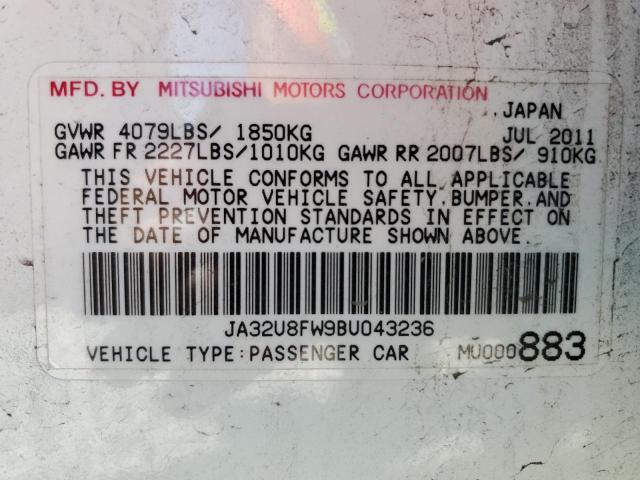 Photo 10 from auction – 2011 MITSUBISHI LANCER GTS with VIN JA32U8FW9BU043236