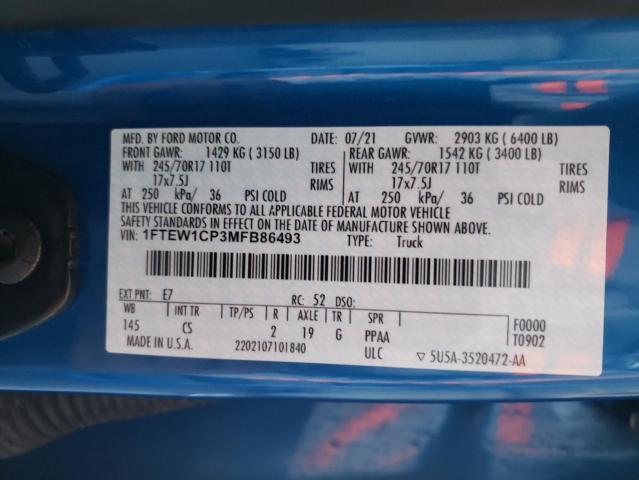 Photo 10 from auction – 2021 FORD F150 SUPER with VIN 1FTEW1CP3MFB86493