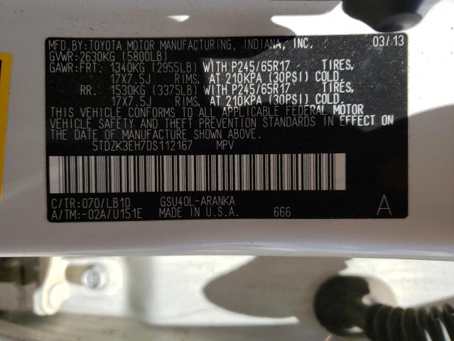 Photo 10 from auction – 2013 TOYOTA HIGHLANDER with VIN 5TDZK3EH7DS112167