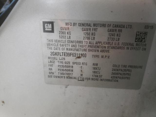 Photo 10 from auction – 2015 GMC TERRAIN SL with VIN 2GKFLTE39F6311100