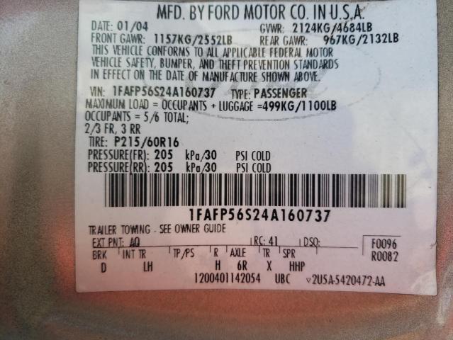 Photo 10 from auction – 2004 FORD TAURUS SEL with VIN 1FAFP56S24A160737