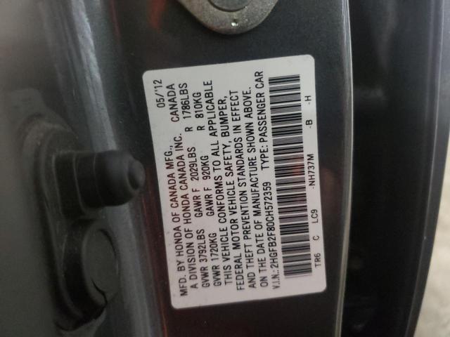 Photo 10 from auction – 2012 HONDA CIVIC EX with VIN 2HGFB2F80CH572359