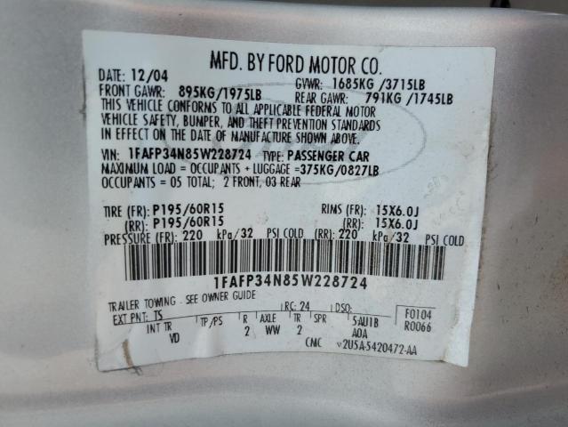 Photo 10 from auction – 2005 FORD FOCUS ZX4 with VIN 1FAFP34N85W228724