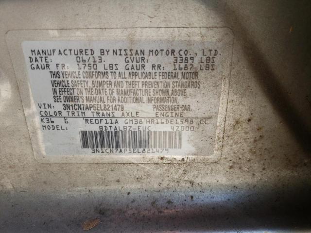 Photo 10 from auction – 2014 NISSAN VERSA S with VIN 3N1CN7AP5EL821479