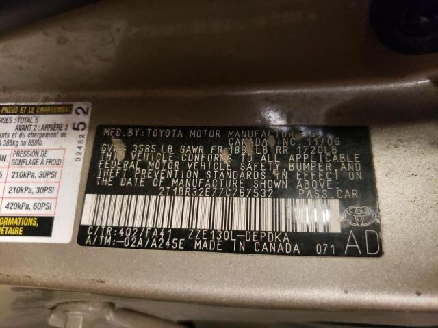 Photo 10 from auction – 2007 TOYOTA COROLLA CE with VIN 2T1BR32E77C767532