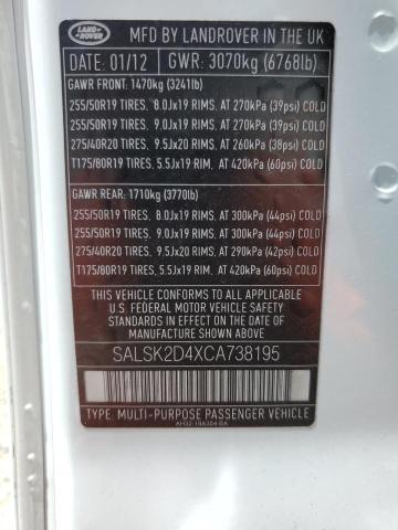 Photo 10 from auction – 2012 LAND ROVER RANGE ROVE with VIN SALSK2D4XCA738195