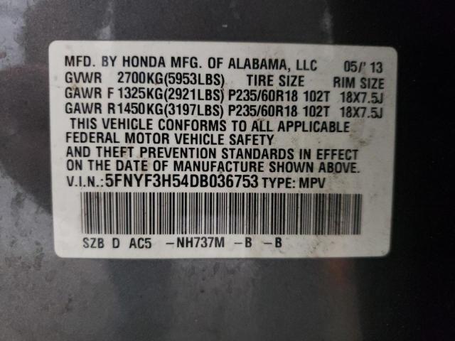 Photo 10 from auction – 2013 HONDA PILOT EXL with VIN 5FNYF3H54DB036753