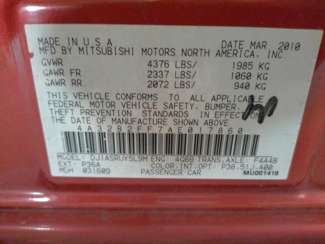Photo 10 from auction – 2010 MITSUBISHI GALANT FE with VIN 4A32B2FF7AE017860