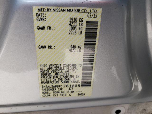 Photo 10 from auction – 2015 NISSAN ALTIMA 2.5 with VIN 1N4AL3AP8FC281888