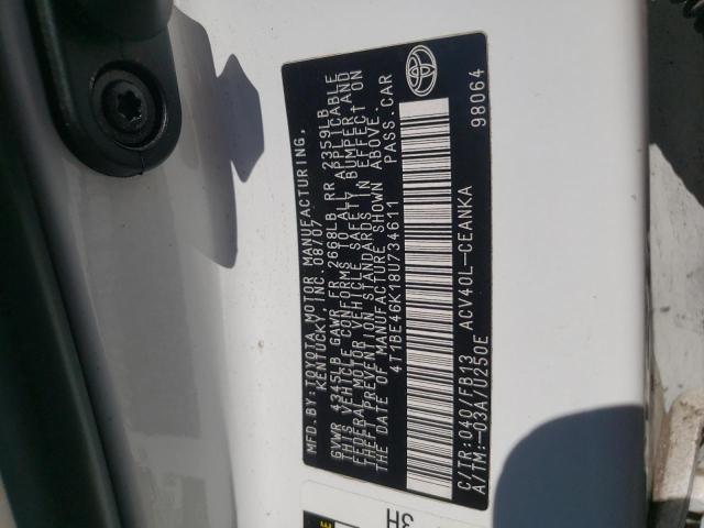 Photo 10 from auction – 2008 TOYOTA CAMRY CE with VIN 4T1BE46K18U734611