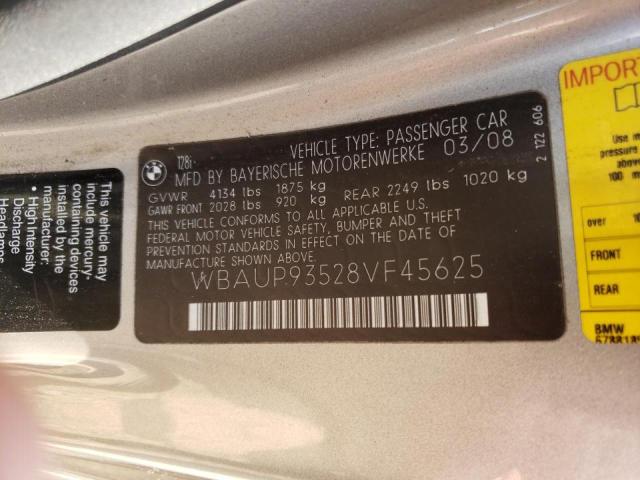 Photo 10 from auction – 2008 BMW 128 I with VIN WBAUP93528VF45625